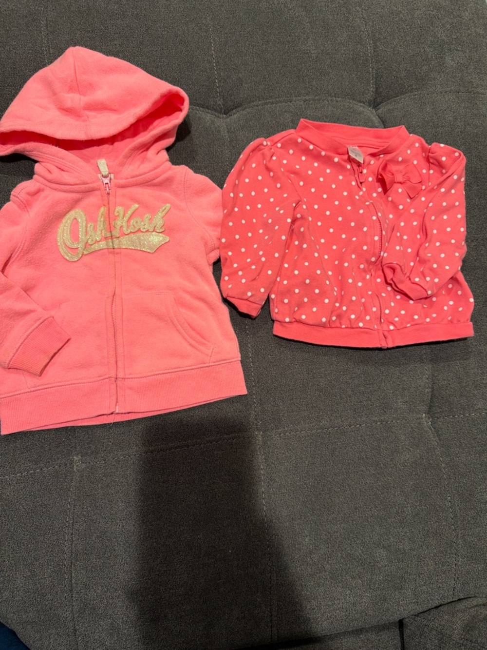 Kids Coral Pink Hooded Zip Jacket with Polka Dot Cardigan